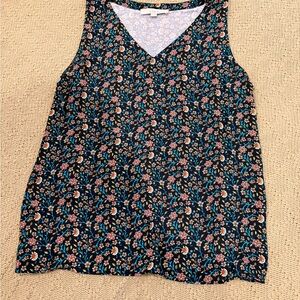 LOFT Navy Floral V-Neck Tank with Pink & Blue Accents